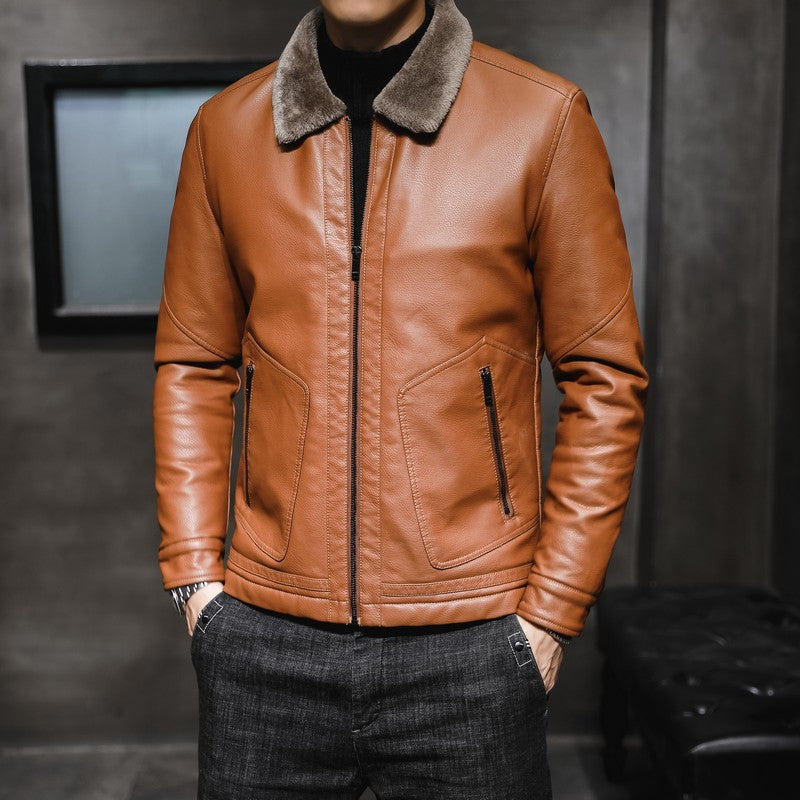 Virtuoso Fur Collared Leather Jacket