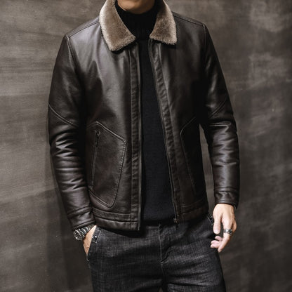 Virtuoso Fur Collared Leather Jacket